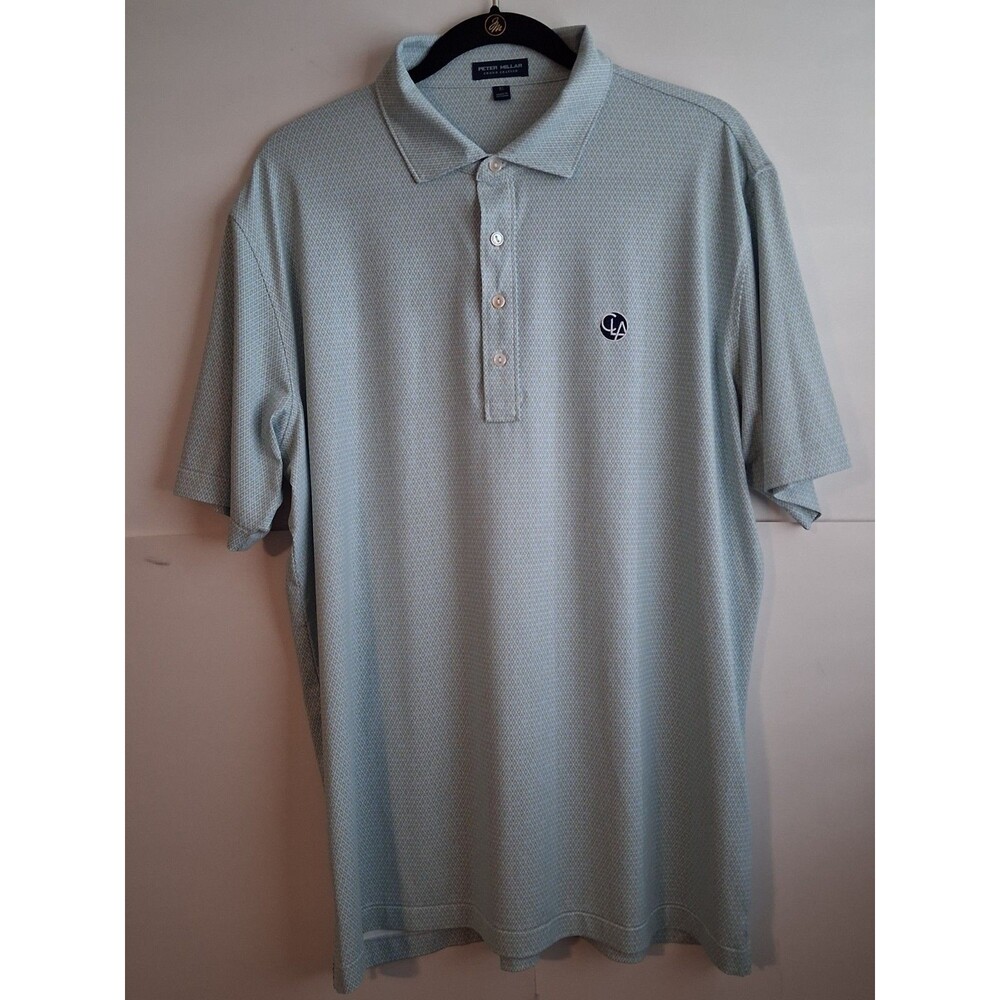 Peter Millar Men's Crown Crafted Polo Shirt White Geometric Pattern Golf Top XL